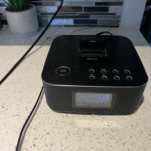 Portable Black Bluetooth Alarm Clock Speaker with Docking Cradle